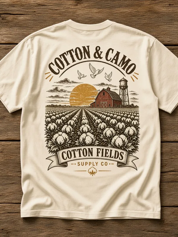 Cotton Fields Tee front mockup (AI mockup)