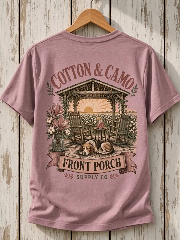 Front Porch Women's Tee front mockup (AI mockup)