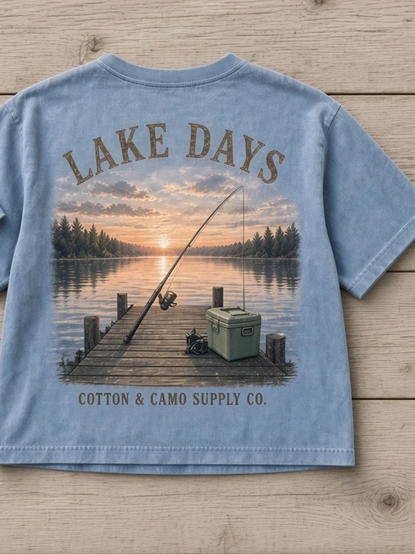 Lake Days Cropped Tee front mockup (AI mockup)